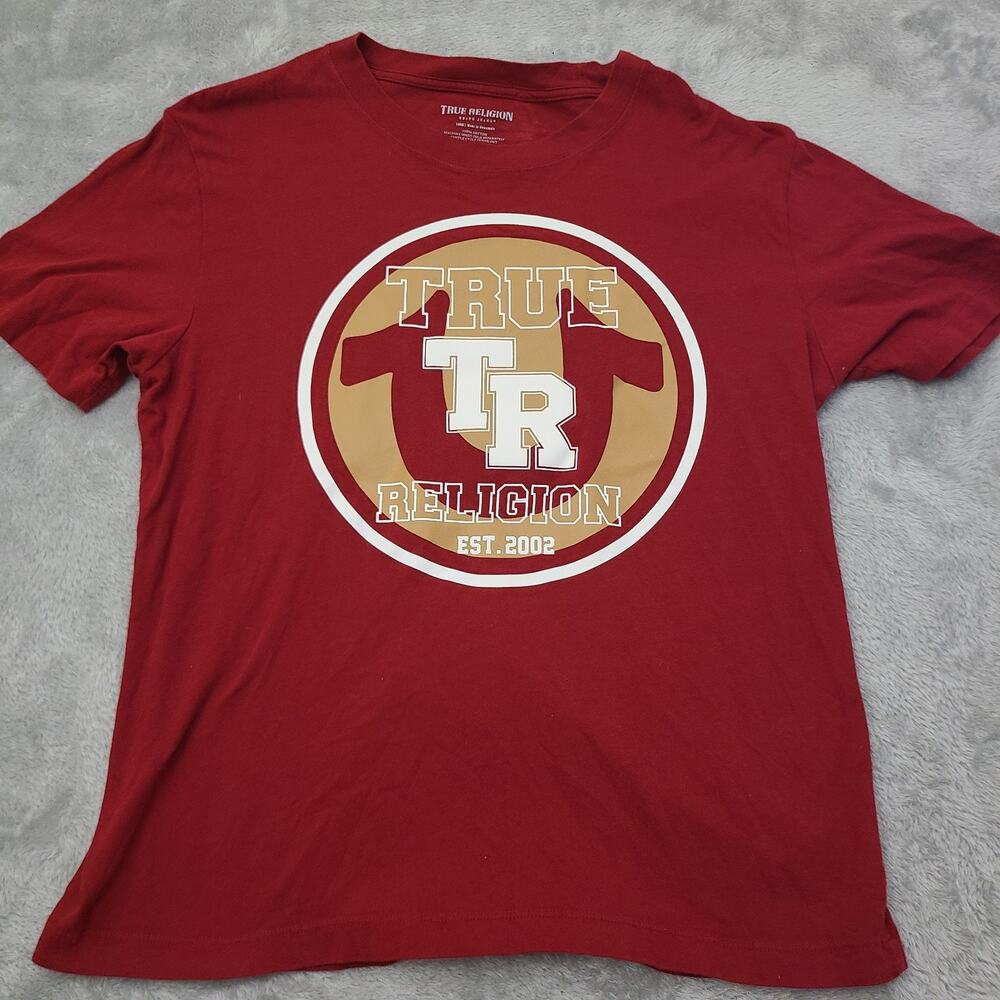 True Religion Shirt Mens Size Large Red 02‎ Graphic Tee Casual Logo Adult